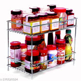 Stainless steel 2-layer kitchen rack for pantry storage organizer by Homestead Havens (silver-chrome)